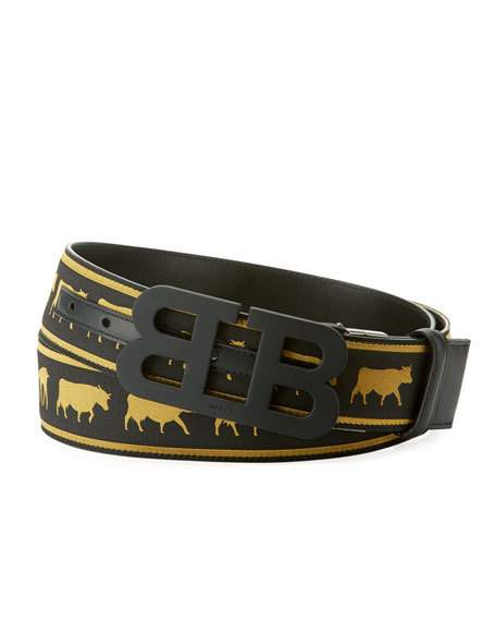 Bally Cow Logo - Bally Matte Mirror B Buckle Reversible Cow Print Belt In Black ...