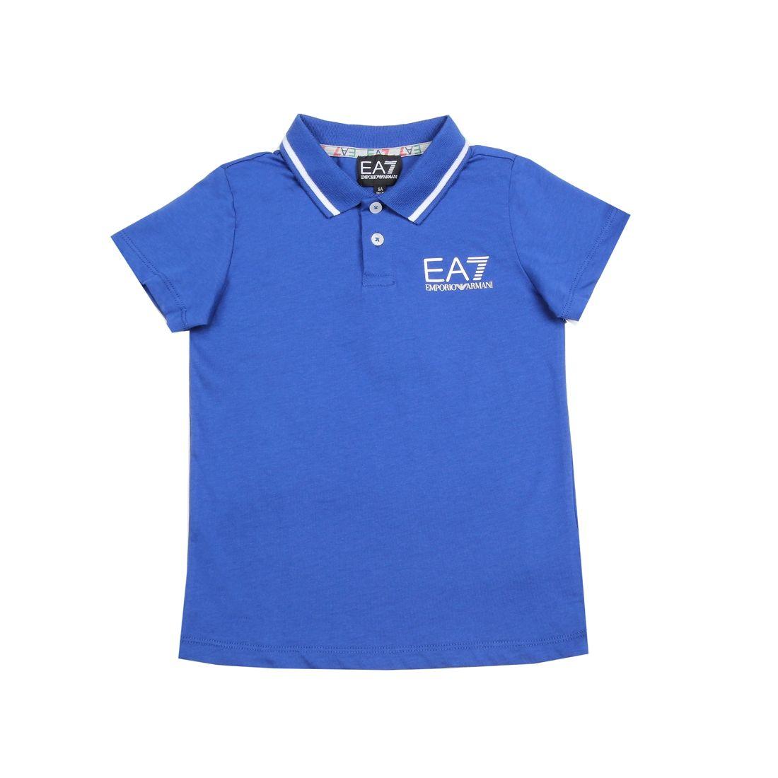 Blue Polo Logo - EA7 Junior Chest Logo Blue Polo Shirt