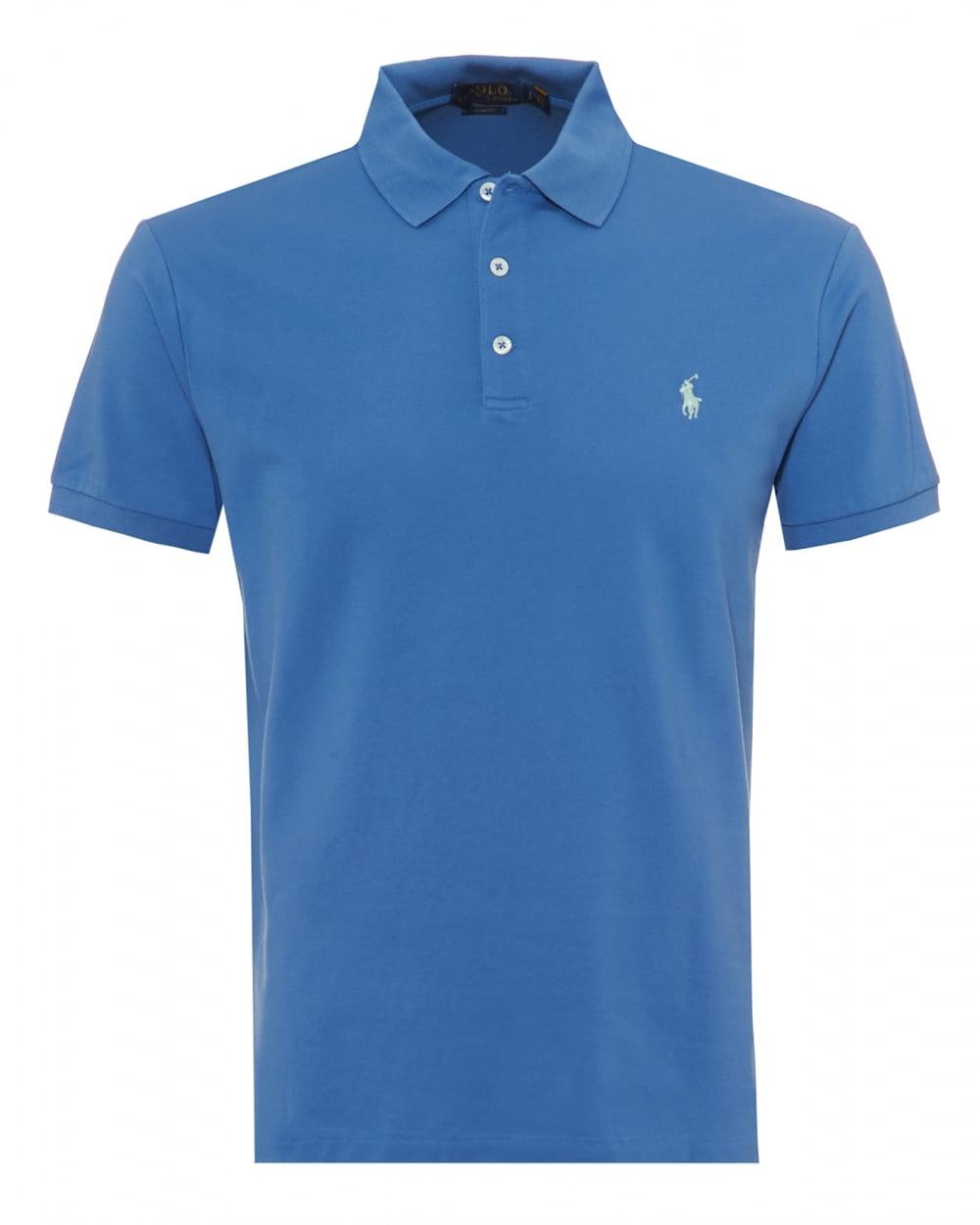 Blue Polo Logo - Ralph Lauren Mens Mesh Polo Shirt, Embroidered Logo Blue Polo
