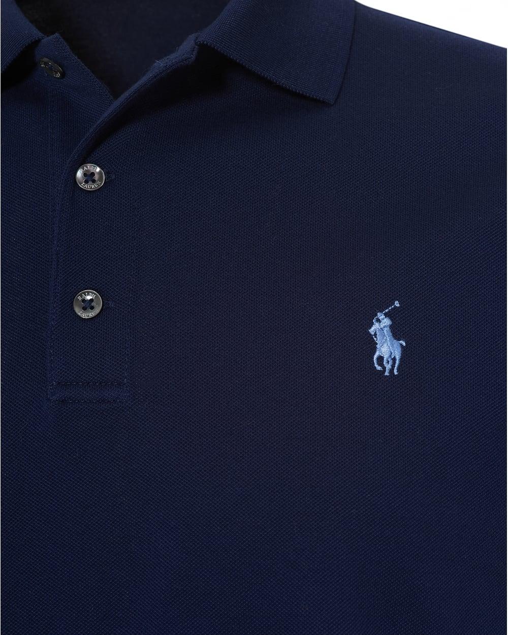 Blue Polo Logo - Ralph Lauren Mens Mesh Polo Shirt, Embroidered Logo Navy Blue Polo