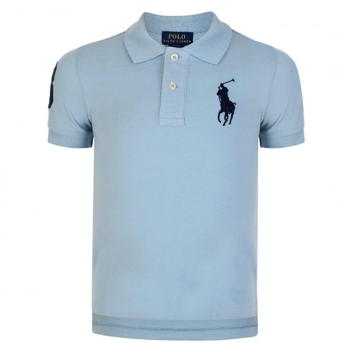 Blue Polo Logo - Ralph Lauren Boys Light Blue Polo Shirt with Embroidered Navy Logo