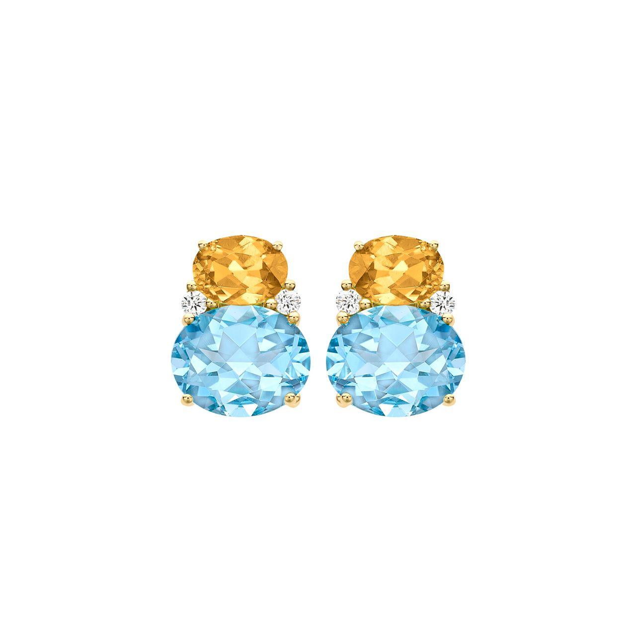 Blue Square Yellow Oval Logo - Kiki Classic Citrine and Blue Topaz Double Oval Studs in Yellow Gold