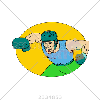 Blue Square Yellow Oval Logo - Stock Illustration of Cartoon amateur boxer in blue knockout punch