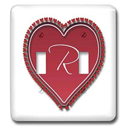 Red Background White R Logo - 3DRose 777image Designs Monograms red heart on a white