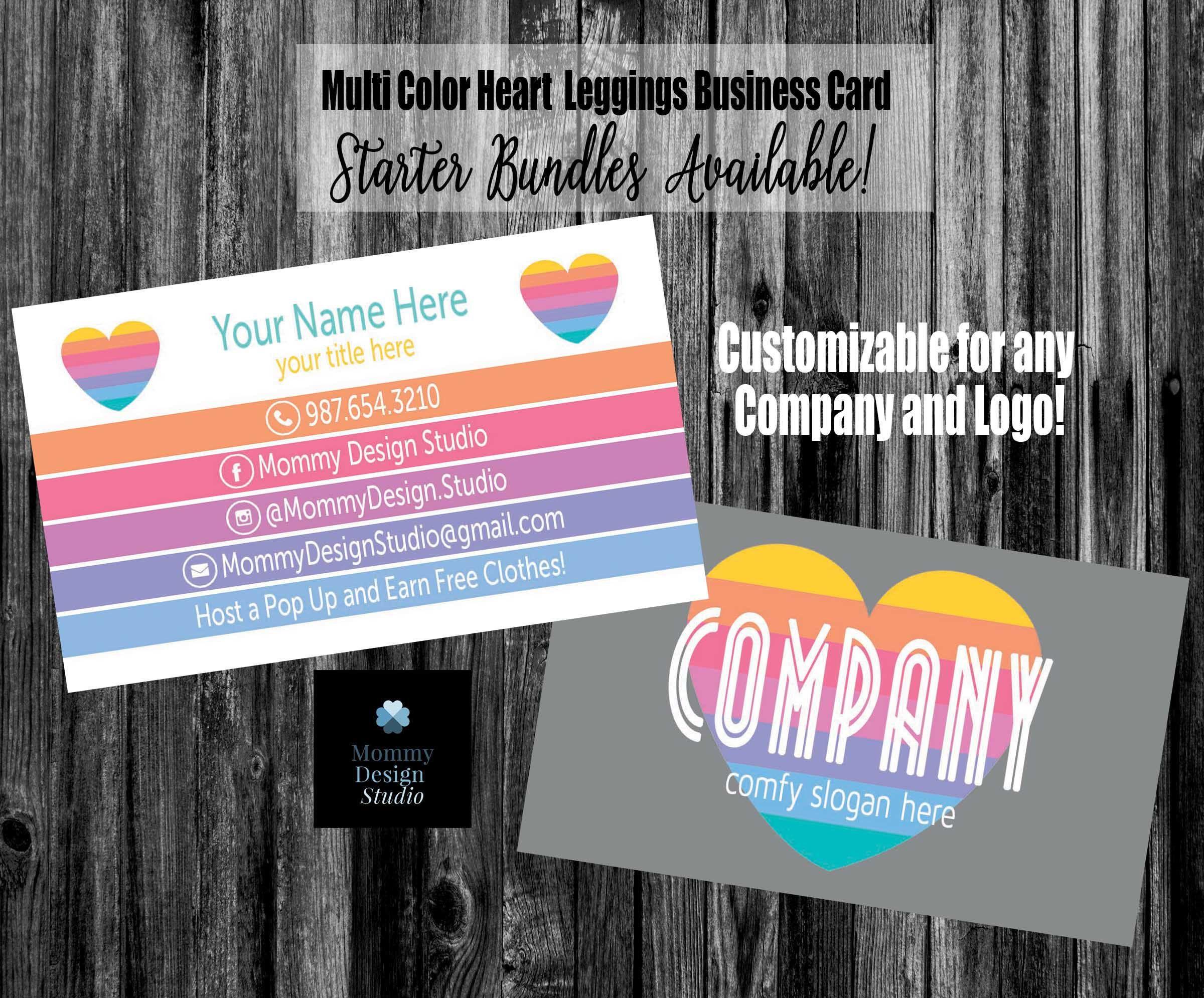 Multicolor Business Logo - MultiColor Heart Leggings Business Card - Home Office Approved Colors/Fonts  - Bundles Offered -Gift Certificate - Punch Card - Care Cards