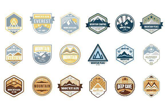 WA Mountain Logo - Mountain logo emblem set Web Elements Creative Market