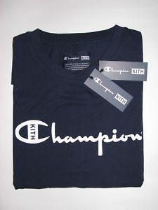 Kith Blue Logo - Kith x Champion Script Logo Tee Shirt Navy Blue Mens Large NEW ...