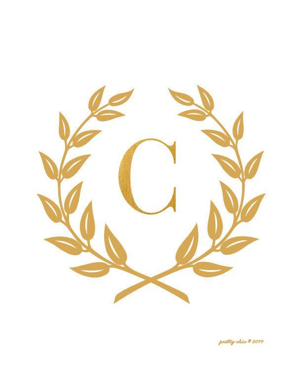 Gold Wedding Logo - Laurel Wreath Monogram Art Print - Bar Cart - Inspirational ...