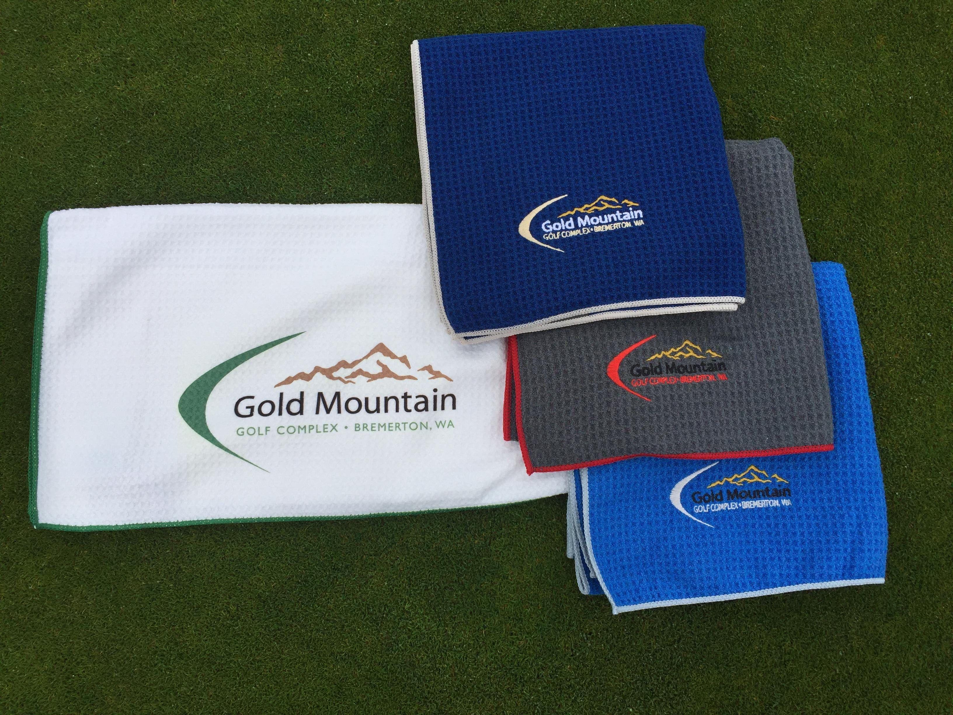 WA Mountain Logo - Logo Microfiber Golf Towel - Gold Mountain Golf Club