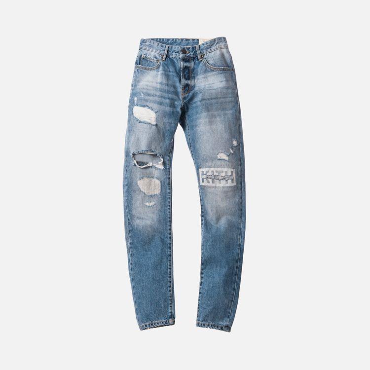 Kith Blue Logo - Newest Styles Kith Varick Destroyed Logo Denim Men Jeans Stella Blue ...