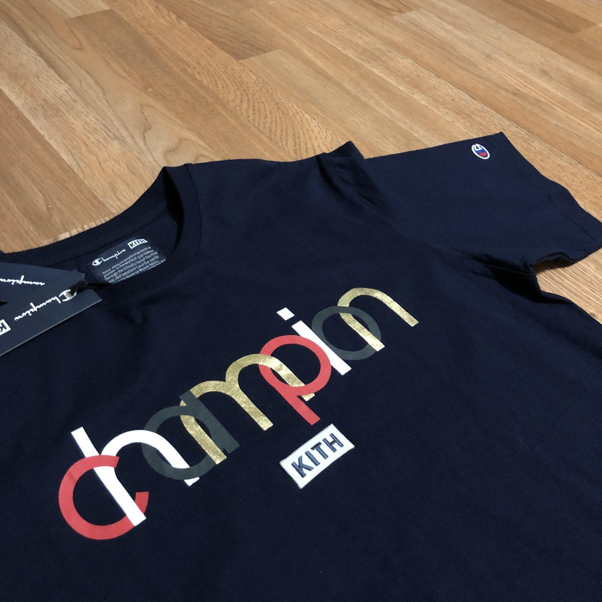 Kith Blue Logo - Kith x Champion - Double Logo tee – KICKS 'N' STEEZ