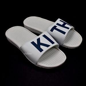 Kith Blue Logo - NWT Kith NYC White Navy Blue Logo Slides Flip Flops Sandals Mens 12 ...