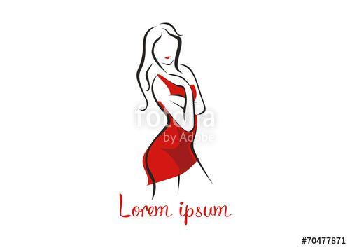 Red Girl Logo - Fashion woman in a red dress logo vector illustration