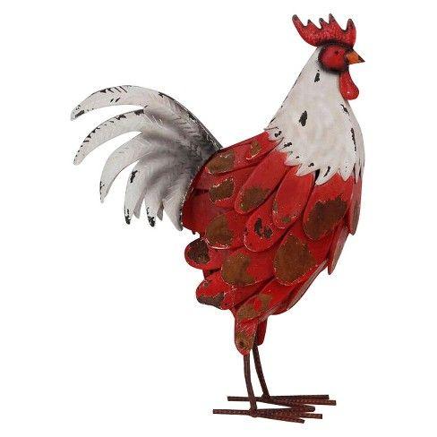 Red White Rooster Logo - Wood Chipped Rooster Figurine Red/White 16.5