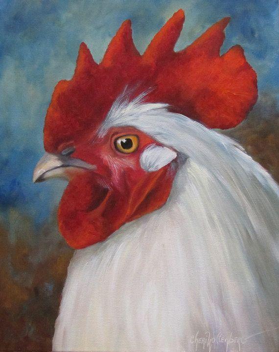 Red White Rooster Logo - Animal Painting, White Rooster Head, 16x20x1.5 Canvas Original, Oil ...