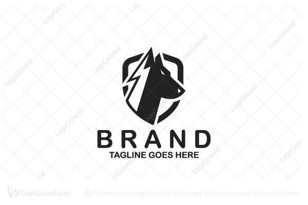Strong Lightning Logo - Modern and strong logo of a dog inside the shield that has negative