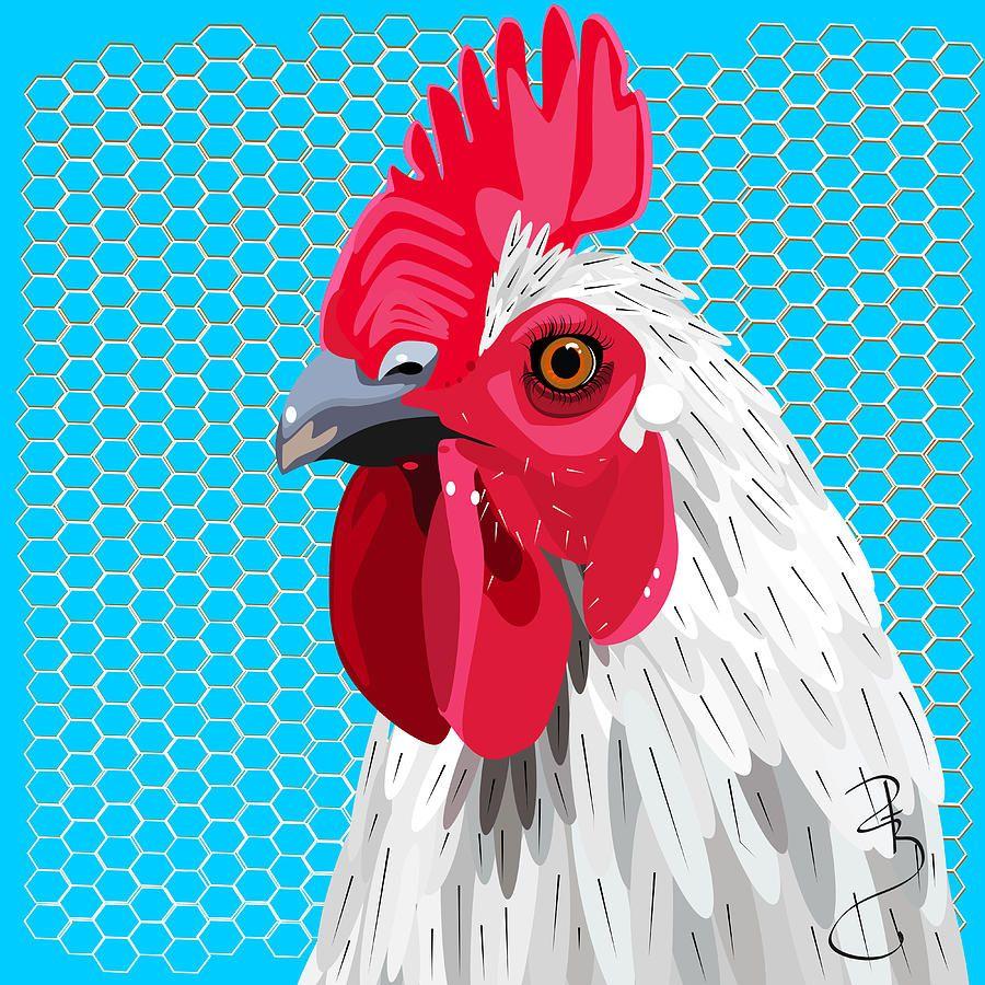 Red White Rooster Logo - White Rooster With Blue Background Digital Art by Debra Baldwin