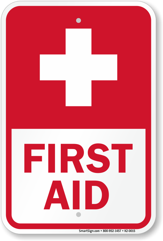Red First Aid Logo - First Aid Signs. First Aid Labels. Free Shipping on $9.95!