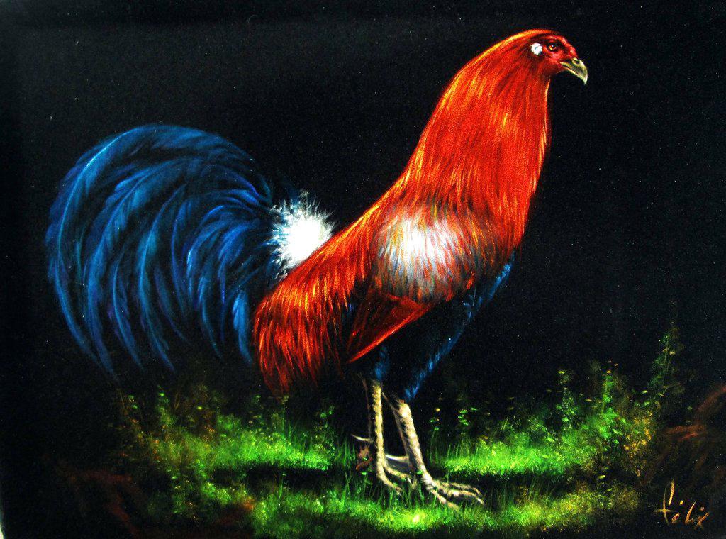 Red White Rooster Logo - Rooster Oil Painting Rooster Red And Blue Cock Original Oil Painting ...