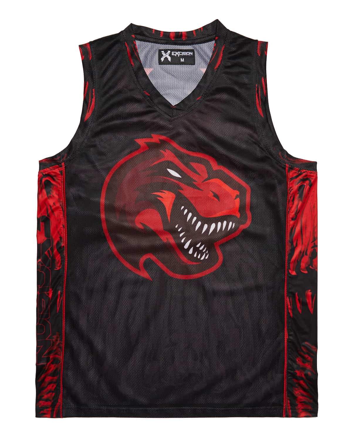 Black and Red Basketball Logo - 'Excision Rex' Basketball Jersey - Red/Black