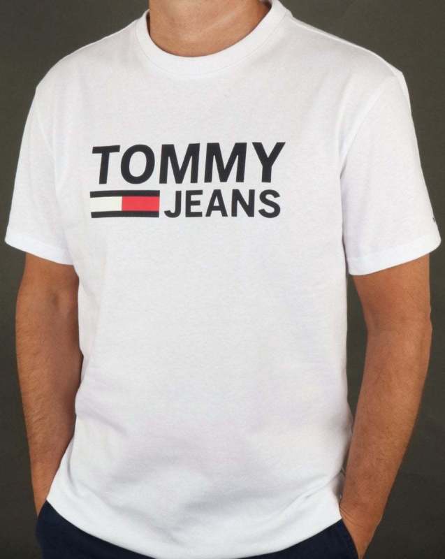 Tommy Jeans Logo - Tommy Hilfiger Classic Jeans Logo T Shirt In White Sleeve