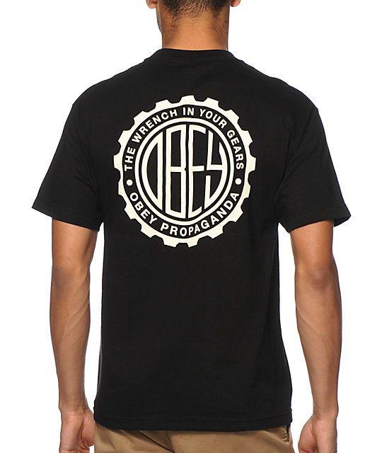 Obey Gear Logo - Obey Wrench In Your Gears Pocket T Shirt