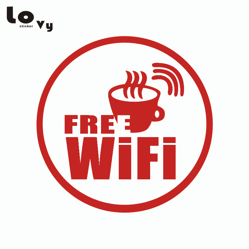 Red Internet Logo - WIFI Logo Wall Sticker For Free Wireless Internet Coffee Or Tea Shop