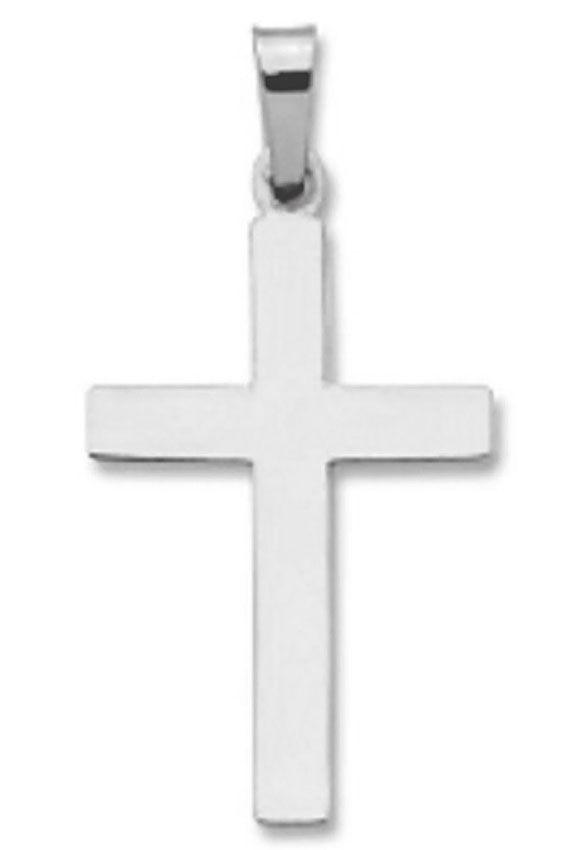 White Gold Cross Logo - 14KT White Gold Cross, Plain Design, 7/8
