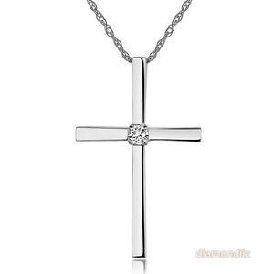 White Gold Cross Logo - 14K White Gold Cross Pendant Necklace 0.08 Ct Diamonds | eBay
