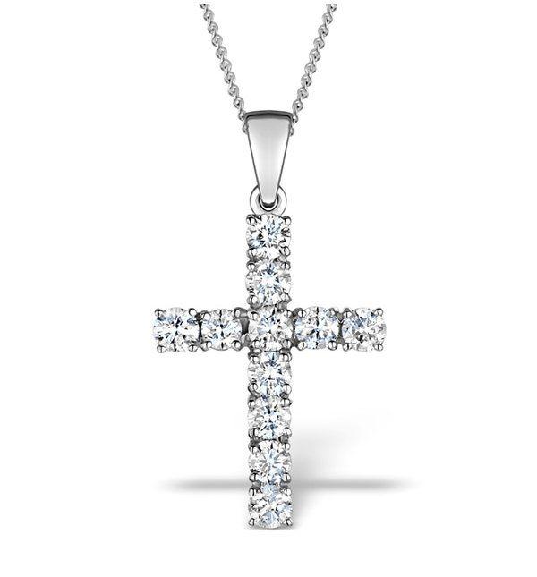 White Gold Cross Logo - 1.00ct Diamond and 18K White Gold Cross Pendant - FR42 - Item FR42