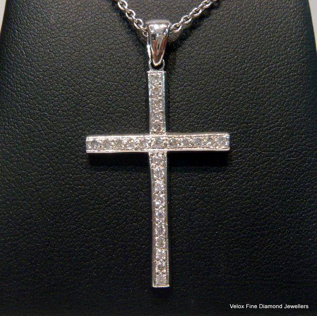 White Gold Cross Logo - Diamond Set Unisex 18ct White Gold Cross Pendant and Chain