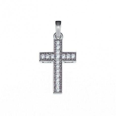 White Gold Cross Logo - 18k white gold cross pendant with 0.015 diamonds 75b0021 | Argyor