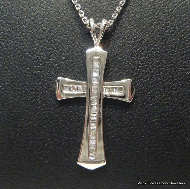 White Gold Cross Logo - Diamond Set Baguette 18ct White Gold Cross Pendant and Chain