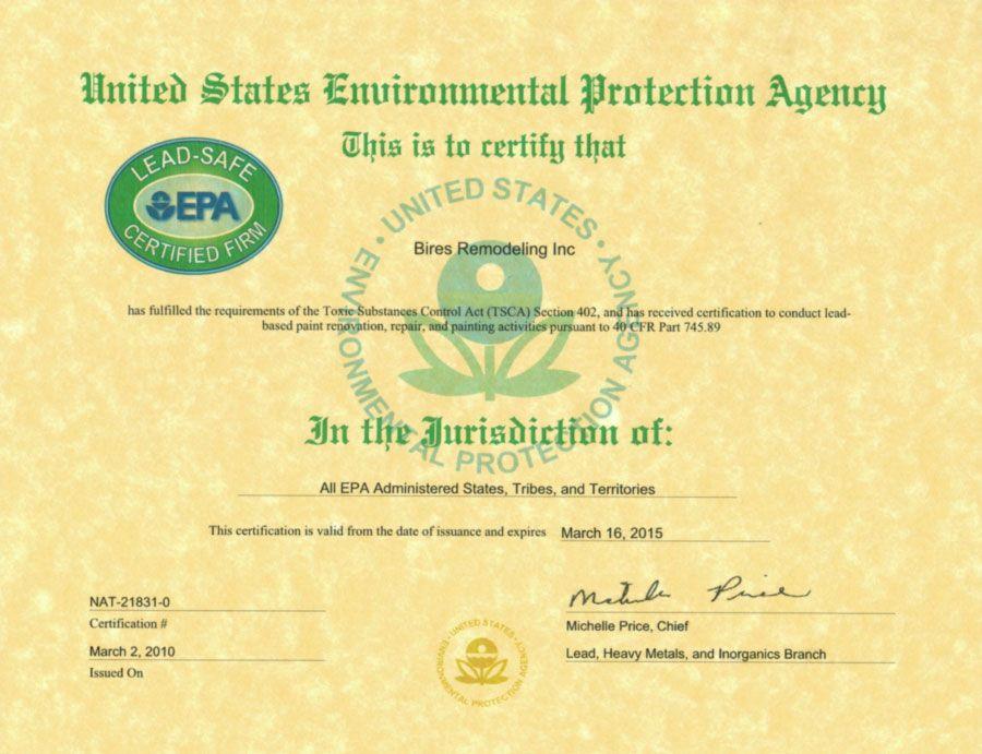 EPA Lead Safe Logo - EPA Lead-Safe Certification - Bires Remodeling