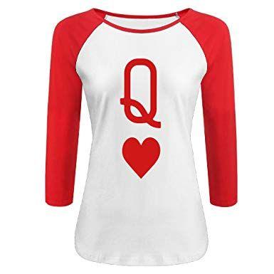 Queen of Hearts Red Logo - Amazon.com: Women's Queen Of Hearts Card Logo 3/4 Sleeve Baseball ...