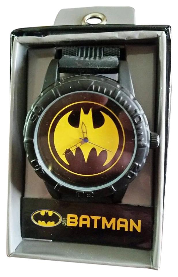 New Bat Logo - DC Comics Black Yellow Silver Tone New Batman Bullet Strap Bat Logo Watch