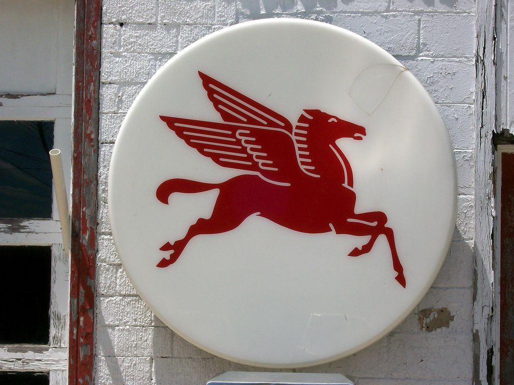Red Horse in Circle Logo - Flying Red Horse, Odell Mobil station