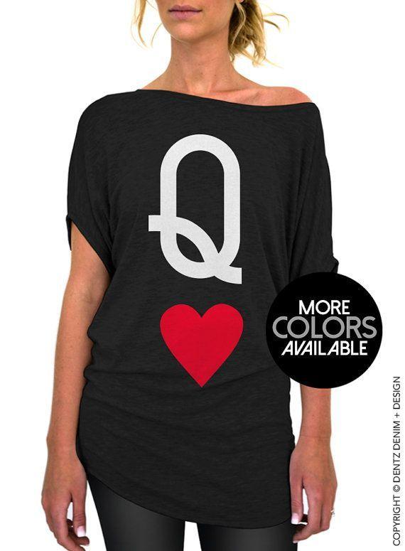 Queen of Hearts Red Logo - Queen of Hearts Shirt - Longer Length Slouchy Tee (Small - Plus ...