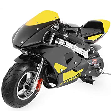 Motor Black and Yellow Logo - XtremepowerUS Gas Pocket Bike Motorcycle 40cc 4 Stroke