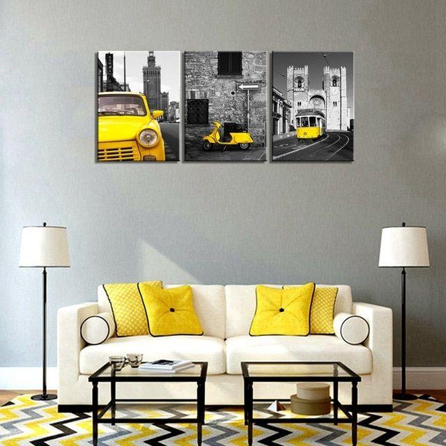Motor Black and Yellow Logo - Black And Yellow City Wall Art Taxi Motor Tram Picture Photo Canvas