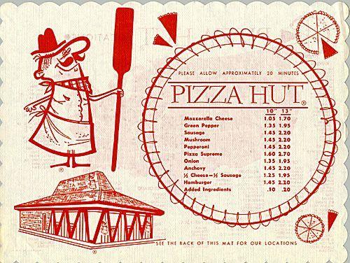 Pizza Hut Old Logo - Pizza Hut menu from the mid 1960s w/Pizza Pete | Good Food and ...
