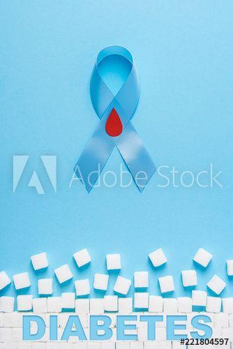 Airline with Red and Blue Ribbon Logo - inscription diabetes blue ribbon awareness with red blood drop