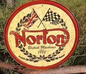 Rustic Round Logo - NORTON ROUND LOGO British Motorcycles Vintage Sign Tin Metal Wall