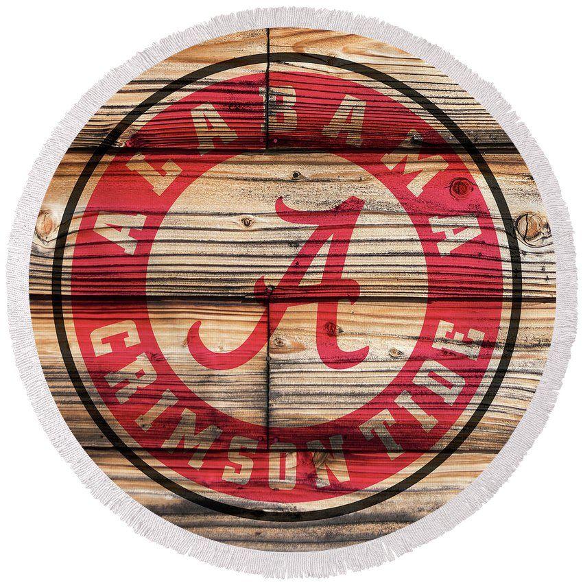 Rustic Round Logo - Alabama Crimson Tide Logo On Rustic Wood Round Beach Towel