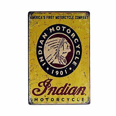Rustic Round Logo - INDIAN ROUND LOGO Motorcycles Vintage Sign Tin Metal Wall Garage