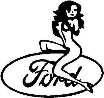Black and White Ford Logo - Girl sitting on a Ford Logo, Vinyl cut decal