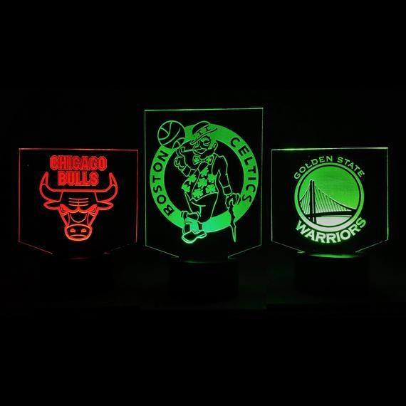 Lit Basketball Logo - NBA Themed Edge Lit Signs Nightlights Basketball Logos | Etsy