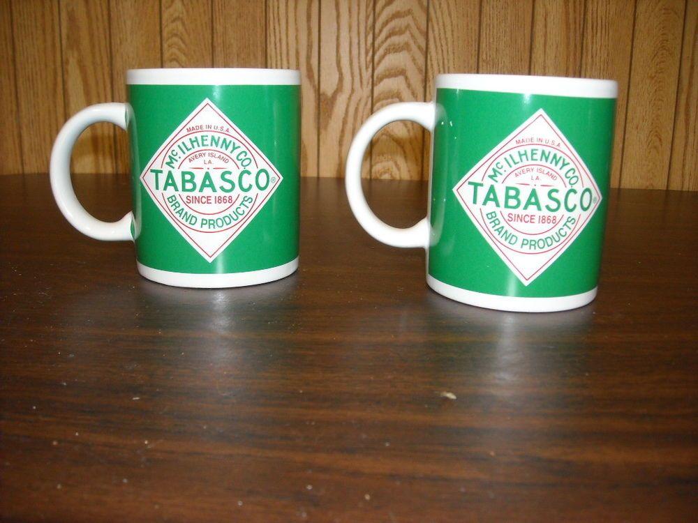 Green w Logo - 2 TABASCO Hot Sauce Coffee Cup Mug- McIlhenny Brand Green w/ Logo ...