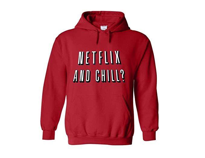 Small Netflix Chill Logo - Netflix and Chill Hoodie New Red Hooded Sweatshirt: Clothing