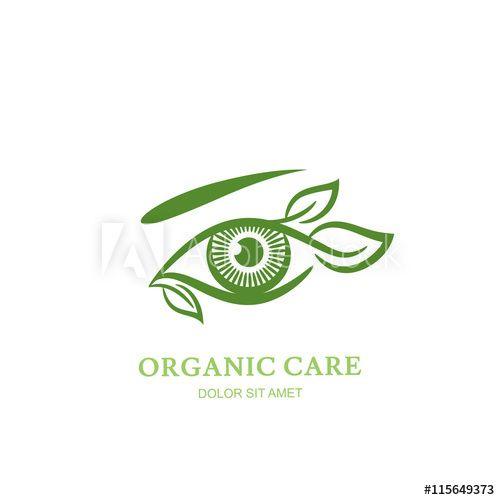 Optical Line Logo - Vector line illustration of human eye with green leaves. Abstract ...